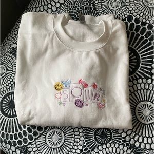 white Olivia Rodrigo sour album crew neck